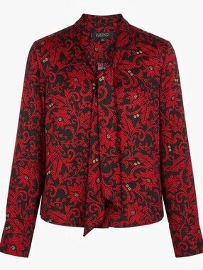 Kasper Red Paisley Tie-Neck Blouse Size 8P